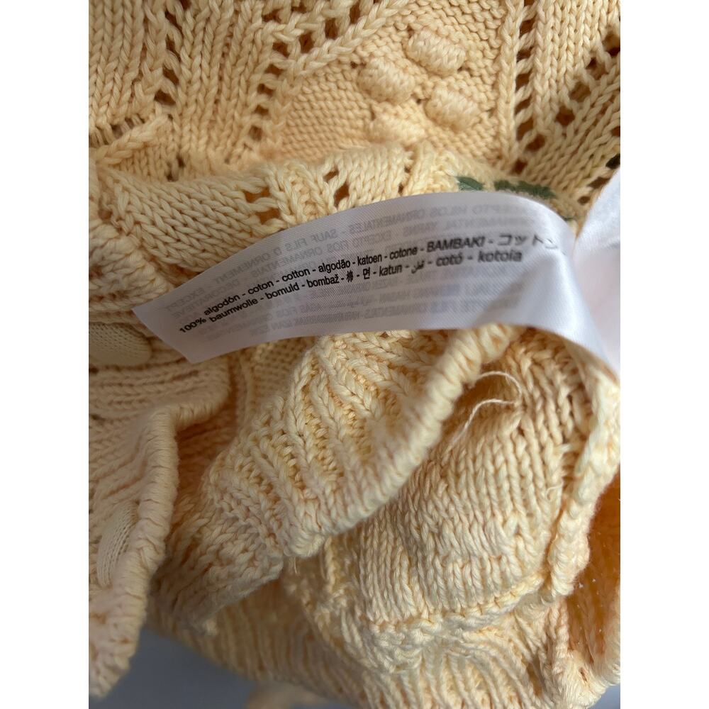 Zara Knit Cardigan Cotton Floral Embroidered Sz Large Butter Yellow Twee - Picture 7 of 9